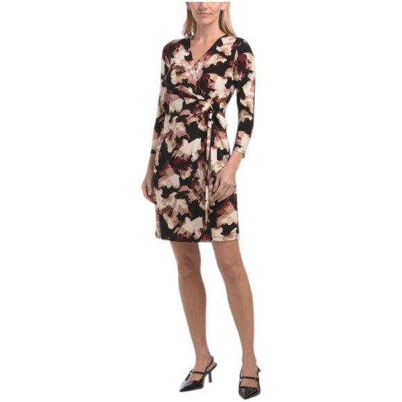 ANNE KLEIN Petite Classic Wrap Faux Wrap Mini Dress - Picture 1 of 3